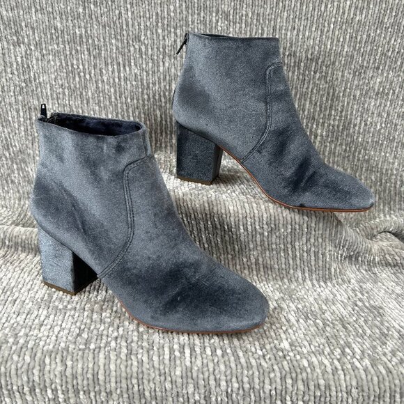 LOFT Blue Velvet Back Zip Ankle Boots Size 10.5 - Picture 1 of 7